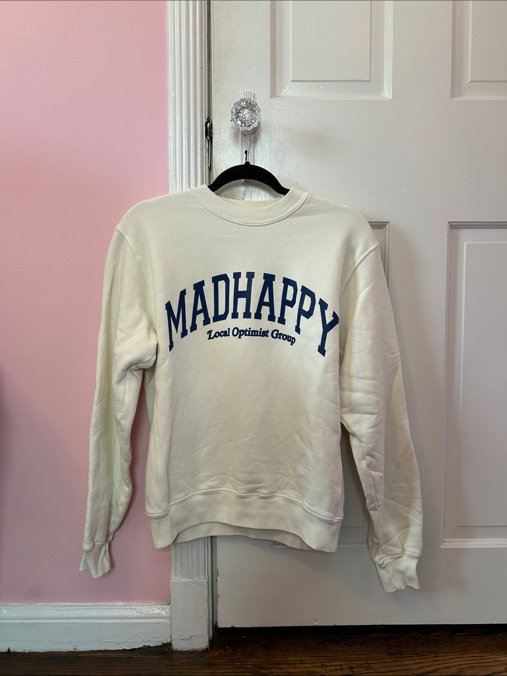 Madhappy Cream Crewneck Sweatshirt with Navy Logo